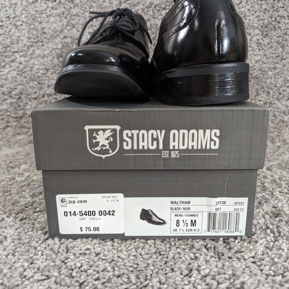 Stacy Adams Mens Waltham Cap Toe Oxford Black Leather Dress Shoe Lace Up Sz 8.5 - Picture 2 of 11